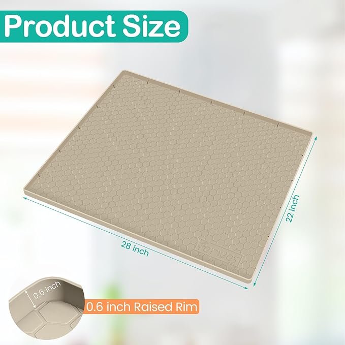 Waterproof Under Sink Mat 28" x 22", Silicone Cabinet Liner, Khaki