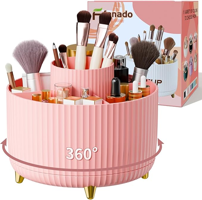 Fanado 360° Rotate Makeup Brush Holder Organizer, Pink