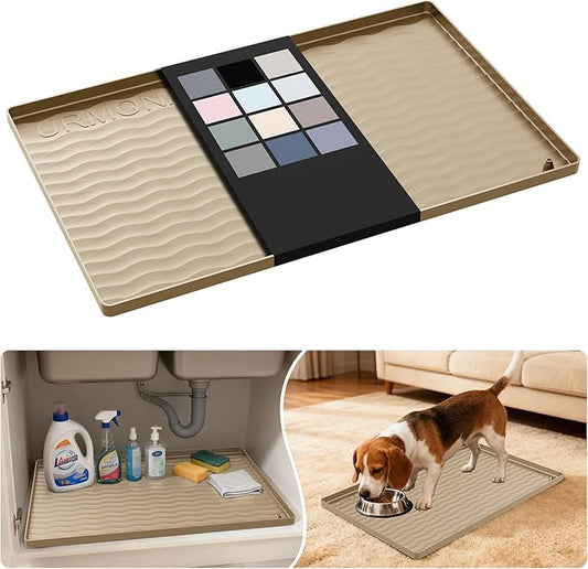 Waterproof Silicone Under Sink Mat 22'' x 14'' Shelf Liner for Kitchen, Khaki