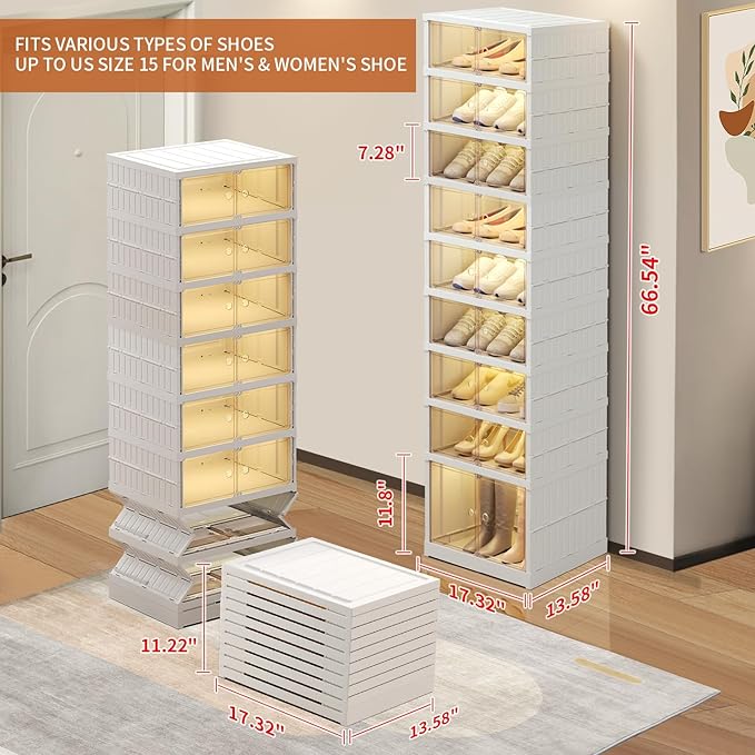 9 Tier Foldable Shoe Rack Organizer for Closet 18-36Pairs Plastic Collapsible