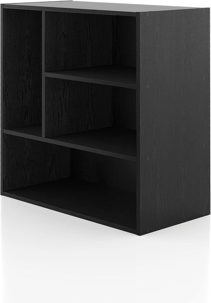 Homes: Inside + Out Apexa 4-Vertical Storage Organizer Shelves, Stackable Wood Bookcase for Organization, Dorm Teen Room Decor & Home Office, Black