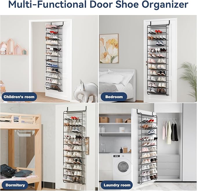 Whitmor 36 Pair Over the Door Shoe Organizer, 12 Tier Hanging Shoe Organizer, Heavy Duty Metal & Mesh Shoe Holder, Hanging Shoe Rack for Closet Storage, 74"H x 21.7"W x 7.5"D, Gunmetal Gray