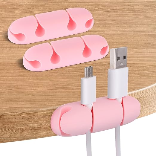 WLLHYF Cable Clips 3PCS Cord Wire Organizer Cable Management Holders 4 Hole Silicone Cable Harness USB Charging Accessory Cable Holder for Office and Home Desk (Pink)