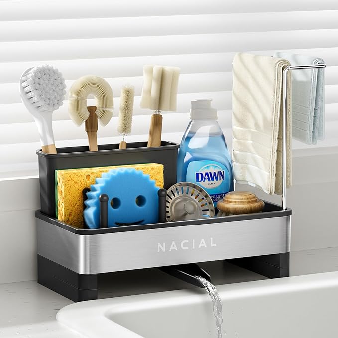 Nacial Kitchen Sink Caddy Organzier with High Brush Holder
