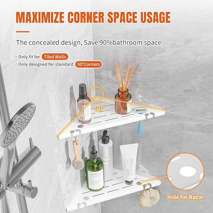 Shower Corner Shelf, 304 Stainless Steel, Black, Wall Mount, Triangular, 10 x 10 Inches, Leak Resistant, 2 Pack, Bathroom Storage Organizer with Brushed Finish