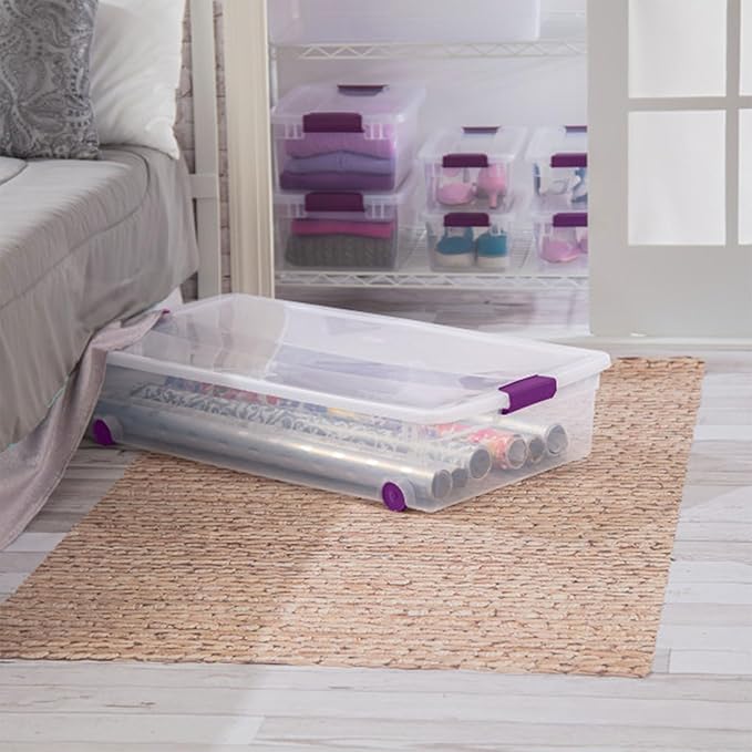 Sterilite 4-Pack 60 Quart ClearView Latch Box, Wheeled Organizer Bins with Latching Lids - Clear Plastic Organization Containers for Closet, Bedroom, Shelving Units and Everyday Home Storage