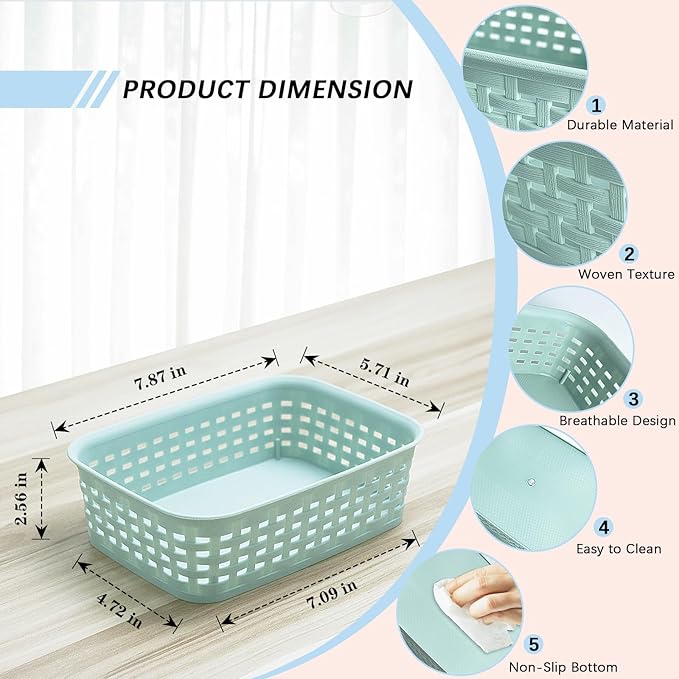 Plastic Storage Baskets for Cabinets, Green, XS-3PACK