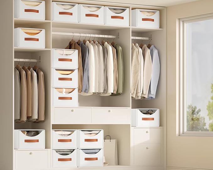 Closet Organizers and Storage, Large Stackable Storage Bins with Drawer, White