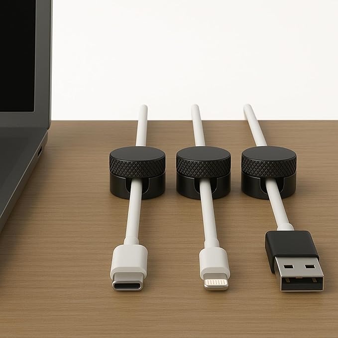 3PCS Premium Cord Holder for Nightstand, Computer Cord Organizer for Desk, Appliance Cord Organizers, Stick-On Cable Clip for Charger, Laptop, USB, Headphones, Wire Management Set, Black
