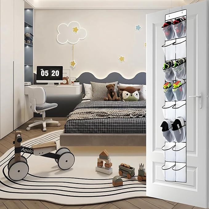 2 Pcs Over The Door Shoe Organizer 14 Large Pocket Hanging Shoe Rack for Closet