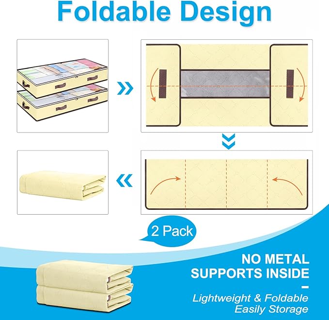 90L Under Bed Storage Containers, 2 Pack Beige