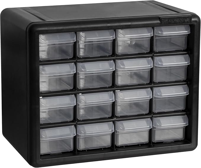 16-Drawer Plastic Drawer Storage Cabinet for Garage Organization, 10116 Black