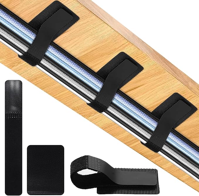 40 Set Cable Management Under Desk, Hook and Loop Cable Ties, Adhesive Strips for Cord Management Hider, Cord Organizer Clips, Computer Accessories for Desk Organization, Home Office Essentials