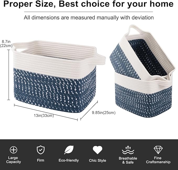 Storage Basket, Woven Baskets for Storage, White Blue