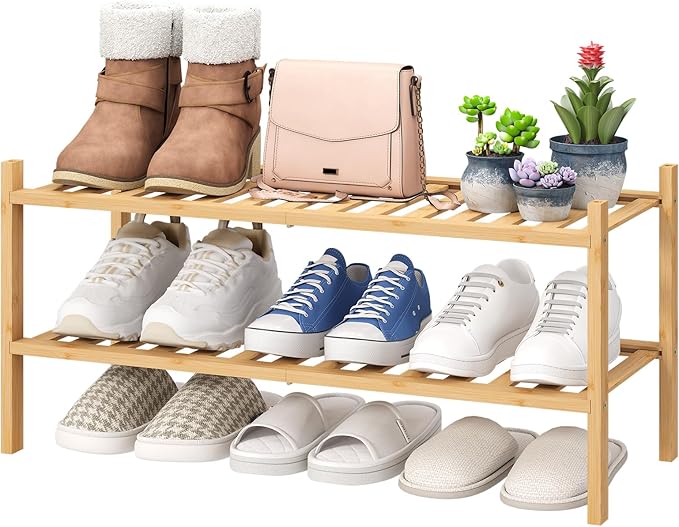 2-Tier Bamboo Shoe Rack for Entryway