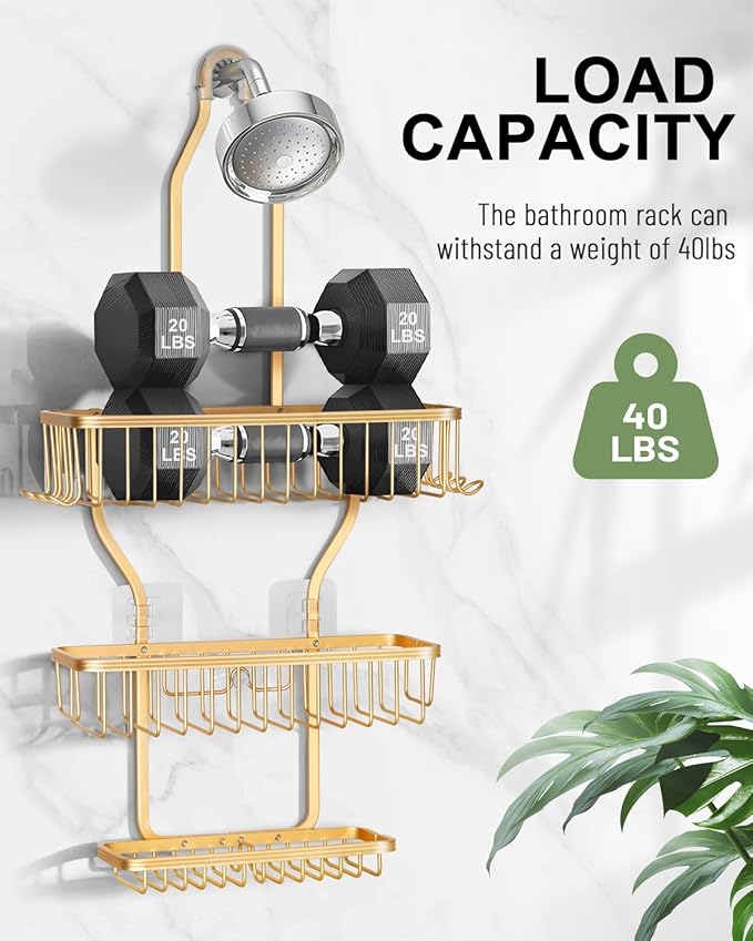Shower Caddy Hanging, Never Rust Shower Hanging Organizer, Gold