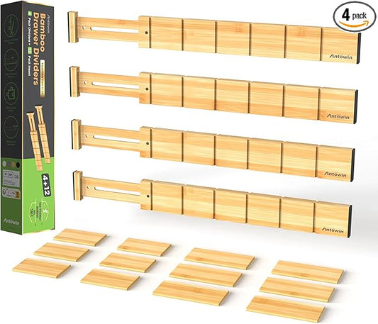 4 Pack Expandable Drawer Dividers, 2.2'' High, Extend from 17'' to 22''