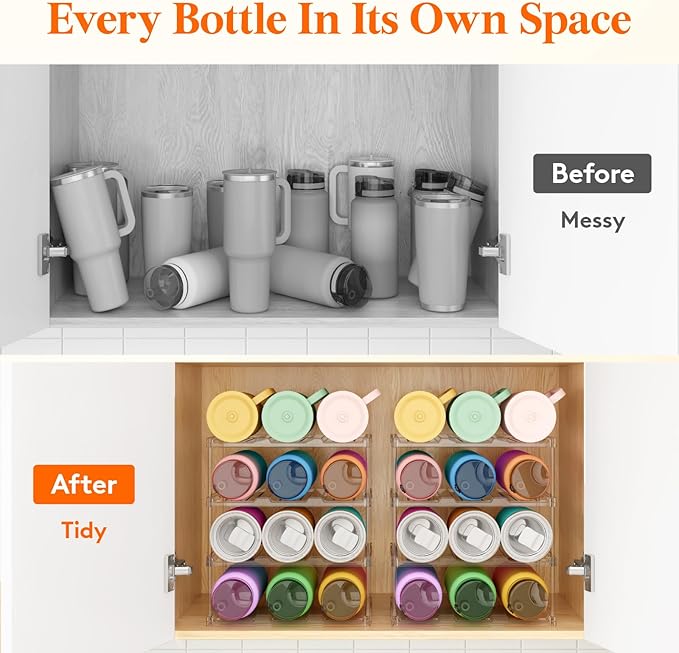 Stackable Bottle Storage Organizer, 4Tier Hold 12