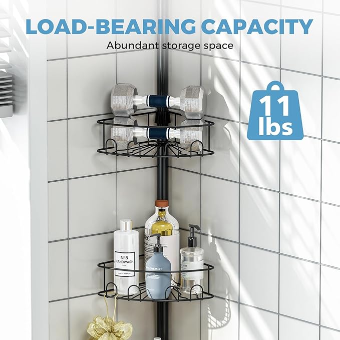 Corner Shower Caddy Tension Pole，4 Tier Adjustable Bathroom Organizer
