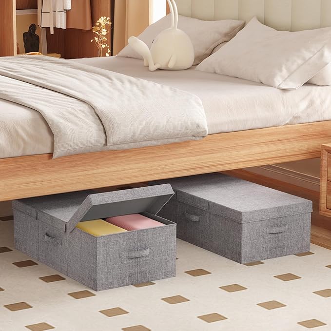 Lifewit 80L Under Bed Storage Containers, 9.8 Inch Tall Underbed Clothes Storage Organizer Bin with Sturdy Sidewalls, Bottom, 3 Lids, Deep Storage Drawer for Clothes, Shoes, Blankets, Pillows 4 Pack