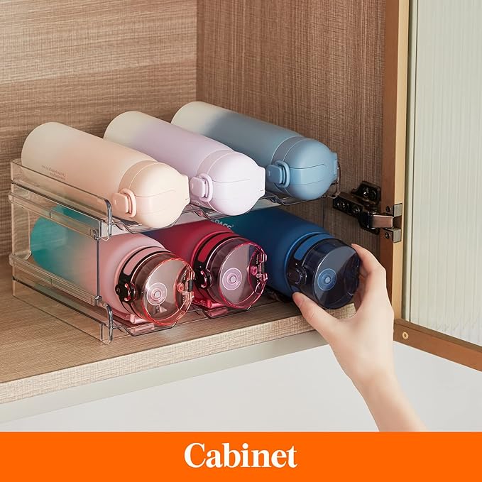 Lifewit 2 Tier Stackable Water Bottle Organizer for Cabinet, 2 Pack Plastic Bottle Holder Fits 6 Bottles/Tumblers up to 3.8" Diameter for Pantry/Countertop/Cupboard, 28 x 19 x 15 cm/11 x 7.5 x 5.7"