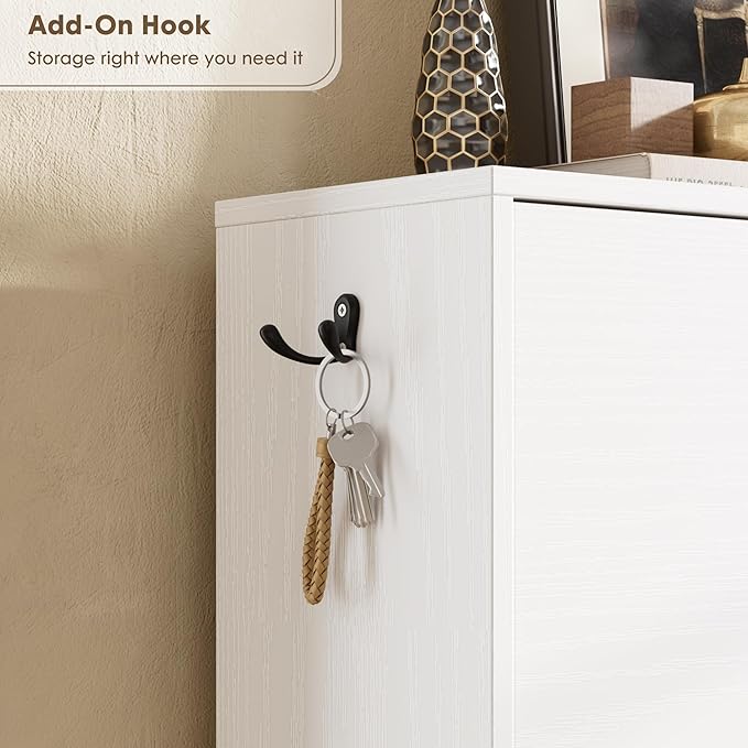 Nicetree Shoe Cabinet with 3 Flip Drawers, Narrow Shoe Organizer Cabinet, Freestanding Shoe Rack Cabinet, Morden Shoe Storage Cabinet for Entryway, Hallway, Foryer, White