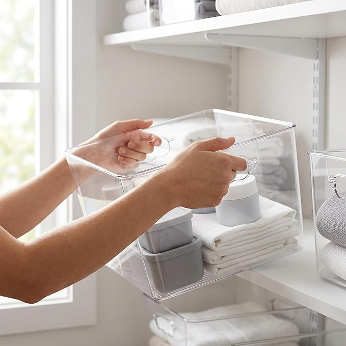 Sorbus Clear 11x11 Cube Storage Bins, 6 Pack Large Square Organizer Bins with Handles, Stackable Plastic Storage Containers for Cube Storage, Closet, Shelf & Home Organization, BPA-Free