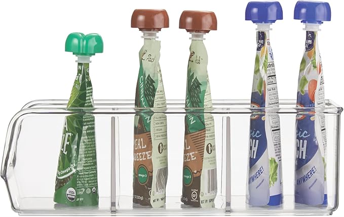 iDesign Stackable 3-Section Divided Storage Bin for Pantry, Fridge, or Cabinet - Set of 4 - Clear