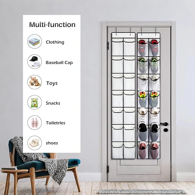 2 Pcs Over The Door Shoe Organizer 14 Large Pocket Hanging Shoe Rack for Closet