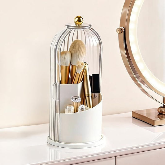 360° Rotating Makeup Brush Holder with Lid, Transparent