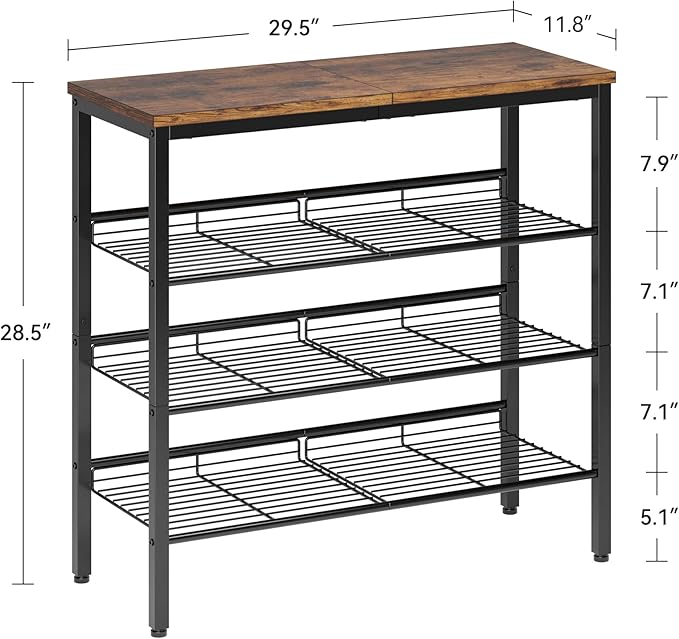 Shoe Rack for Closet, 4 Tier Shoe Organizer for Entryway, Rustic Brown