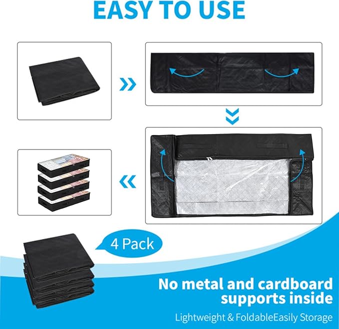 BiCINE 90L Under Bed Storage Containers, 4 Pack Foldable Closet Organizers and Storage Bins with Lid Clothes Underbed Storage Bags for Wrapping Paper, Blanket, Comforter, Towels, Sweaters, Pillows