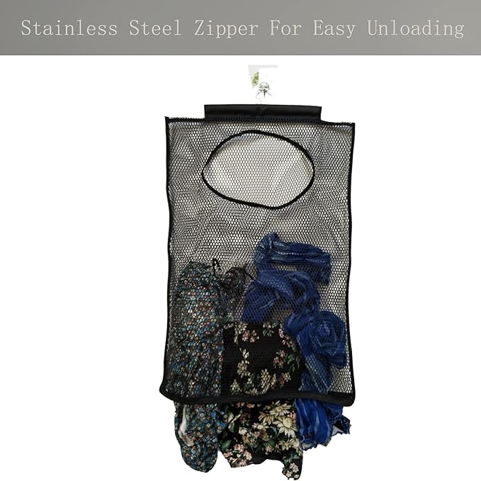 Hanging Mesh Laundry Hamper (30in*20in*2in) Large Dirty Clothes Bag, Black