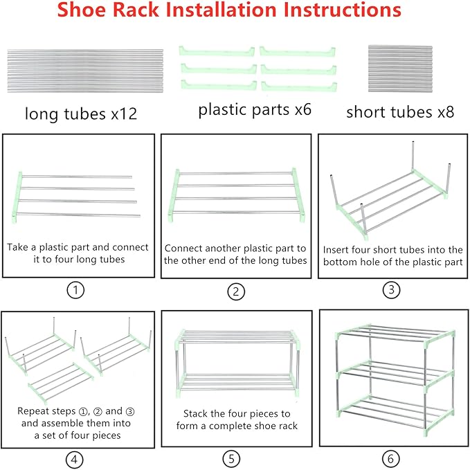 Jucaifu Stackable Small Shoe Rack, Entryway, Hallway and Closet Space Saving Storage and Organization (3-Tier, Green)