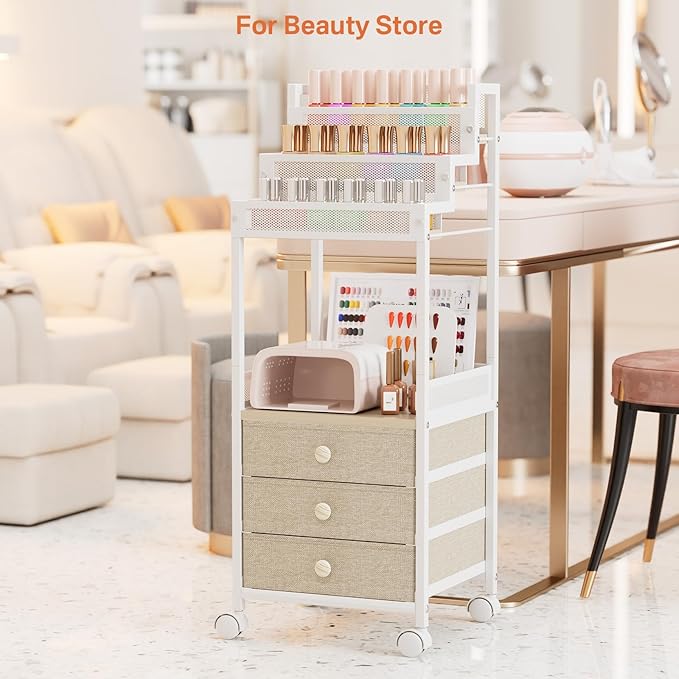 Bathroom Stand, Makeup Organizer Storage with Drawers, 13 Inch Large Floor Rolling Skincare Organizer Cart, 3-Tier Vanity Tray Stand for Cosmetics, Nail Polish, Perfume Display Cases Holder