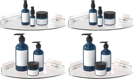 Vdomus Set of 2 Shower Caddy Bathroom Shelves No-Drill Shower Organizer - Floating Adhesive Acrylic Storage for Tile Walls - Sleek and Durable Bathroom Organizers and Storage (Pack of 2)