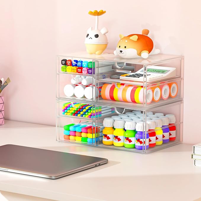 caktraie Desk Organizers And Accessories With 22 Drawers, 4 Pack Office Desktop Drawers, Plastic Makeup Organizer Containers Bins With Drawers Desk Organization, Bathroom Organizers Storage Case Box