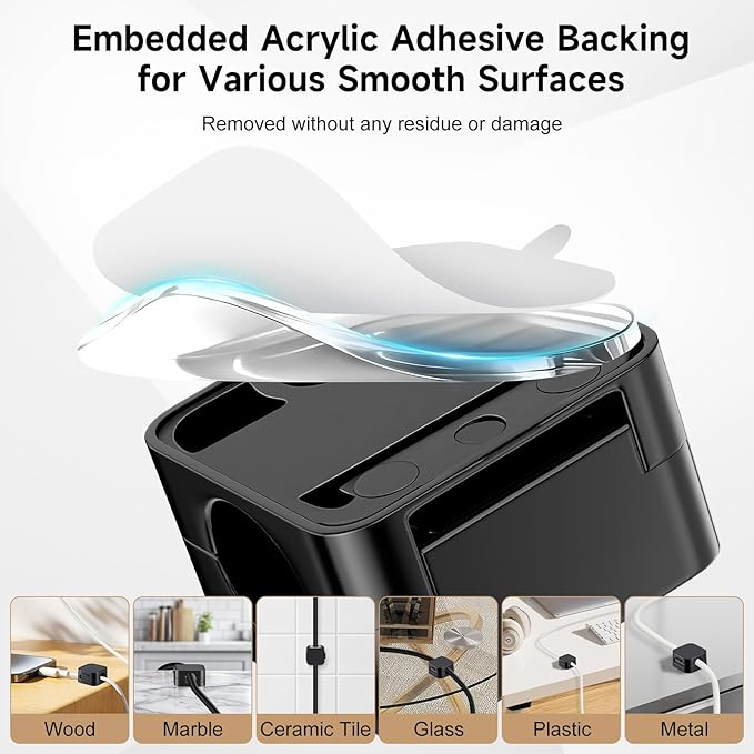 10 Pack Magnetic Cable Clips, Cord Organizer with Strong Adhesive Cord Holder for Nightstand, Desk, Home Office, Car, Phone Charger, USB, HDMI Cable Holder, Black
