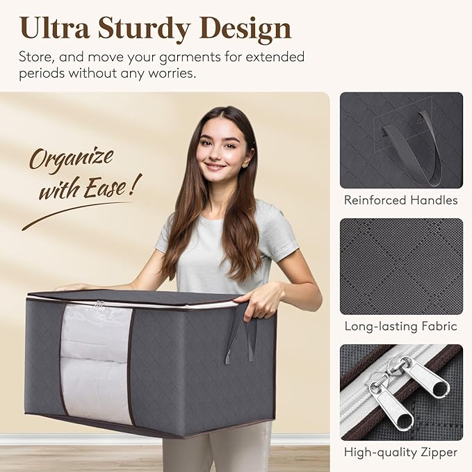 4 Pack 60L Clothes Storage Bins with Lids