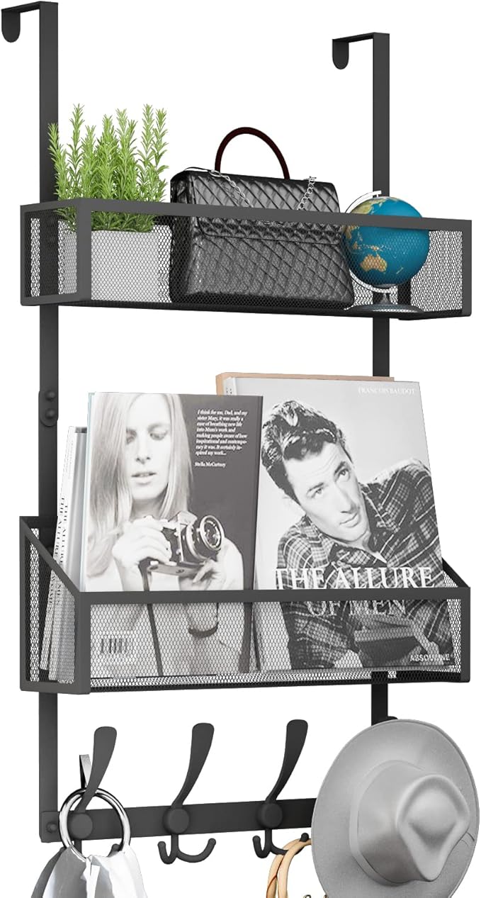 Over The Door Hooks Organizer, Black, 3-Tier