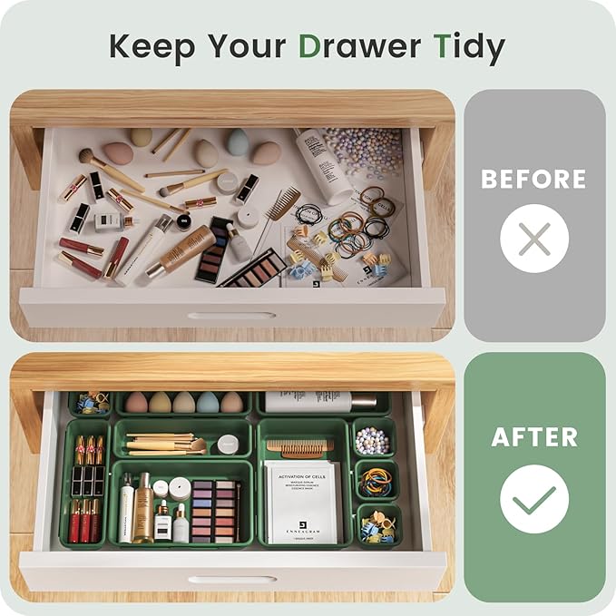A-LuGei 【𝟰𝟲𝗣𝗖𝗦 & 5 Size Tool Box Organizer Tray Divider Set,【Army Green】 Desk Drawer Organizer,Garage Organization and Storage Toolbox Accessories Rolling Tool Chest Cart WorkBench Small Part