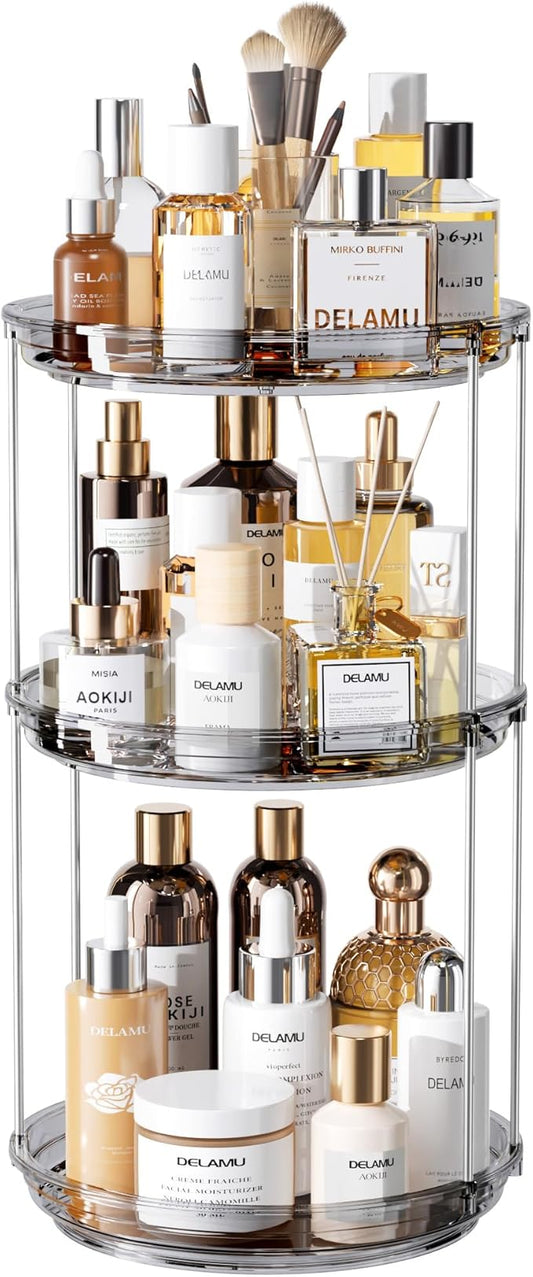 3 Tier Rotating Makeup Organizer for Vanity, Grey