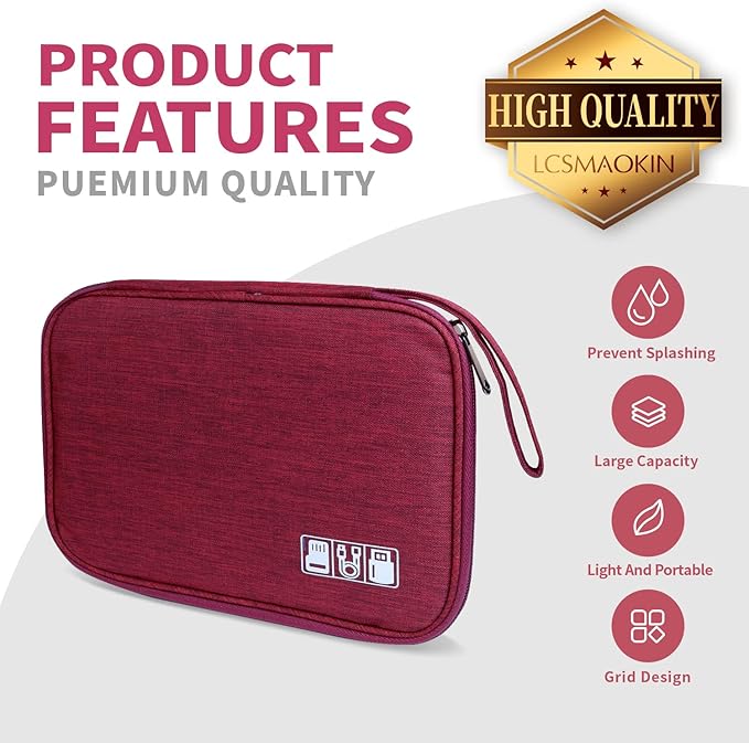Electronics Travel Organizer, Business -Wine Red