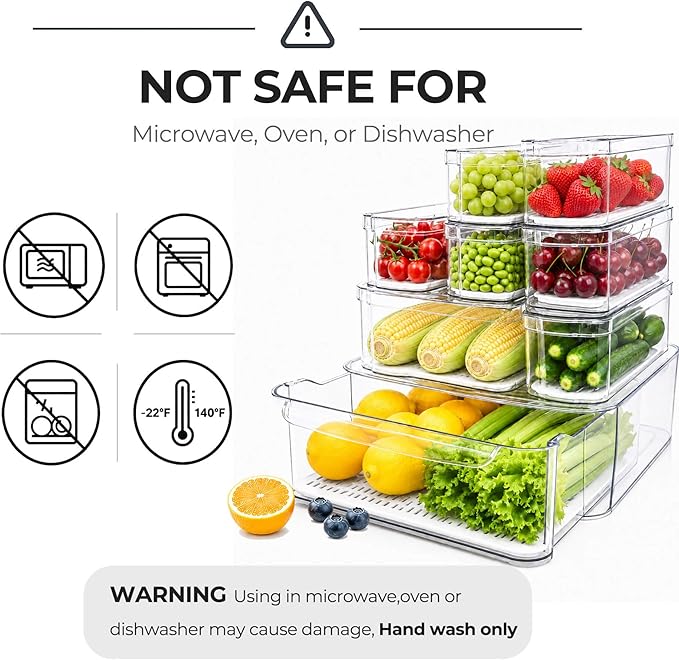SMRCAD 8 Pack Refrigerator Organizers, Clear Pull-out Drawer Container and Organizer Bins with Lids, Stackable Storage Containers for Fruits, Vegetable (Set of 8 (Include Pull Out Drawer))