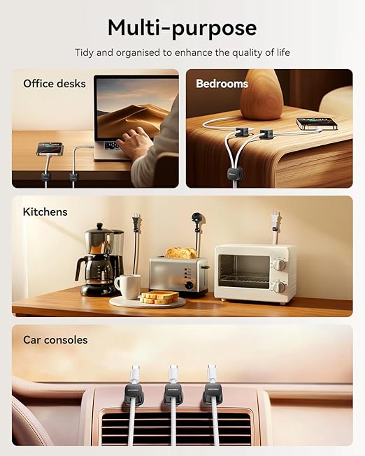 8 Pack Magnetic Cable Clips, Rocoren Under Desk Cord Holder Cable Management-1s Lock, Adhesive Cord Cable Clip Wire Holder Keeper Organizer for Phone Car Home Office Desk Wall Desktop Nightstand