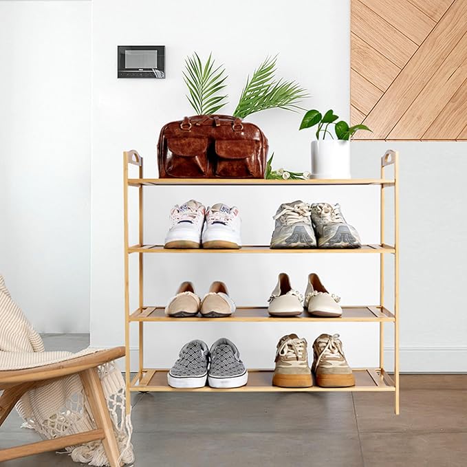 4 Tier Bamboo Shoe Rack, Free Standing Shoe Racks, Shoes Rack Organizer
