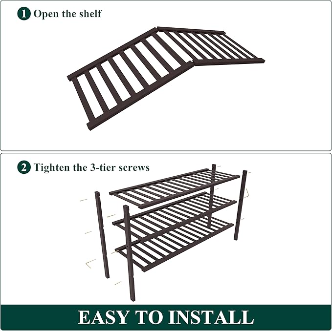 Smiry Bamboo Shoe Rack for Closet, 3 Tier Long Wooden Shoe Organizer, Stackable Wood Shoe Storage Shelf for Entryway, 14 Vertical Slats, One-piece Heavy-Duty Legs, 33.86"x11.02"x18.31", Brown