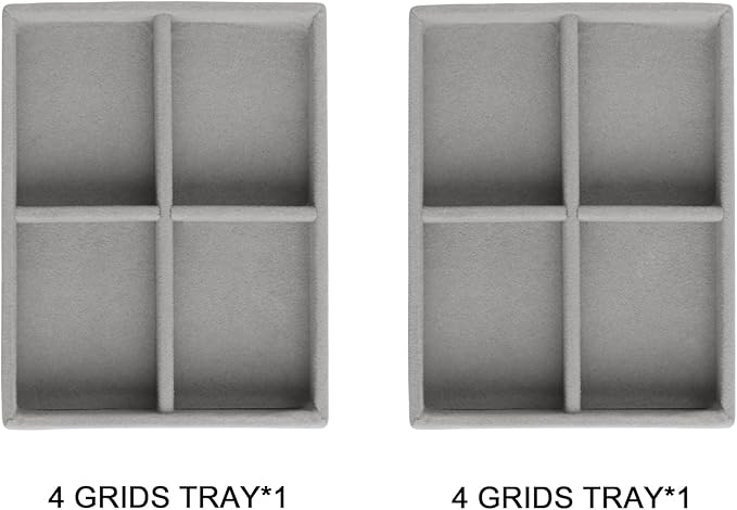 Small Jewelry Tray Set, Stackable Velvet Jewelry Organizer Tray, Set 2,Grey