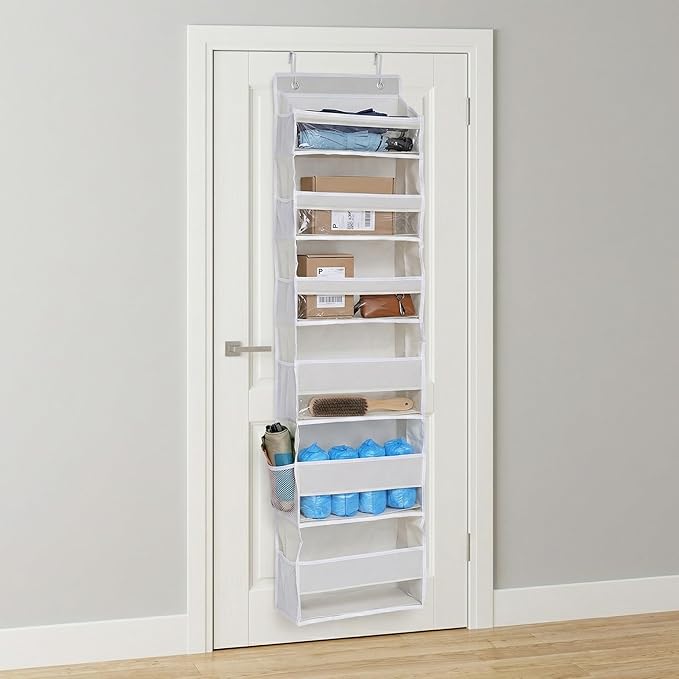 Over The Door Hanging Organizer, 6 Tier Closet Organizers and Storage with Mesh Side Pockets, Clear Window Door Shoe Organizer for Bathroom, Bedroom, Dorm, Yarn, Towel, and Accessory Storage