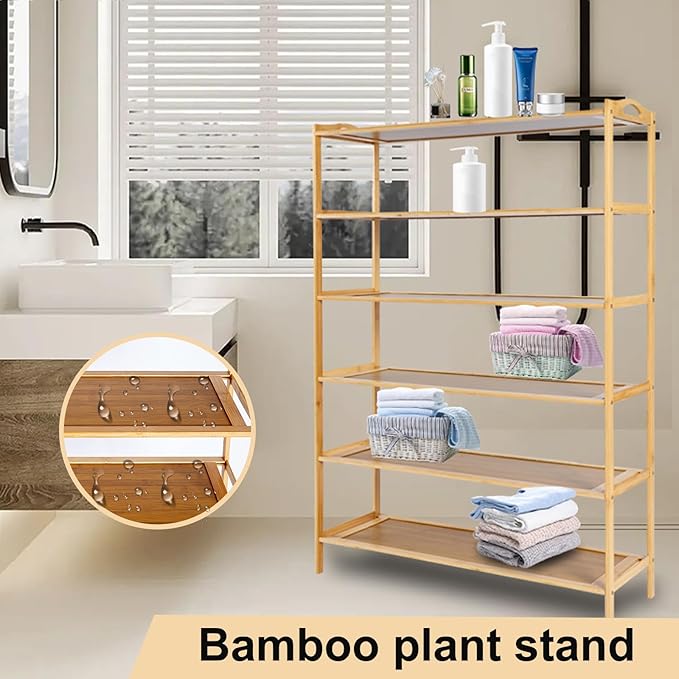 6 Tier Bamboo Shoe Rack, Free Standing Shoe Racks, Shoes Rack Organizer, Bamboo Wood Shoe Rack for Entryway and Closet Hallway (27.5" x 9.25" x 40.3")